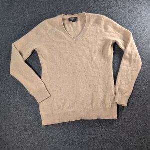 Women's Tan V-Neck 100% Cashmere Sweater